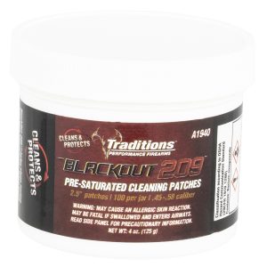 Traditions BlackOut 209 Pre-Saturated Cleaning Patches 100/Jar 2.5 DIa .45 - .58 cal